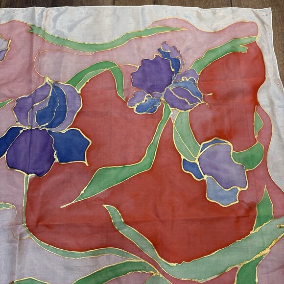 Vintage Silk Handpainted Scarf Watercolor Hand rolled Pastel - Picture 3 of 11